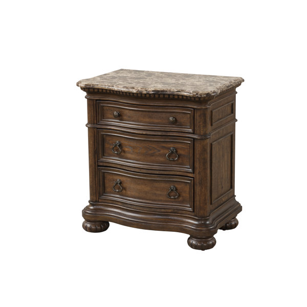 Canora Grey Venice 3 Drawer Nightstand Marble Top With USB Wayfair